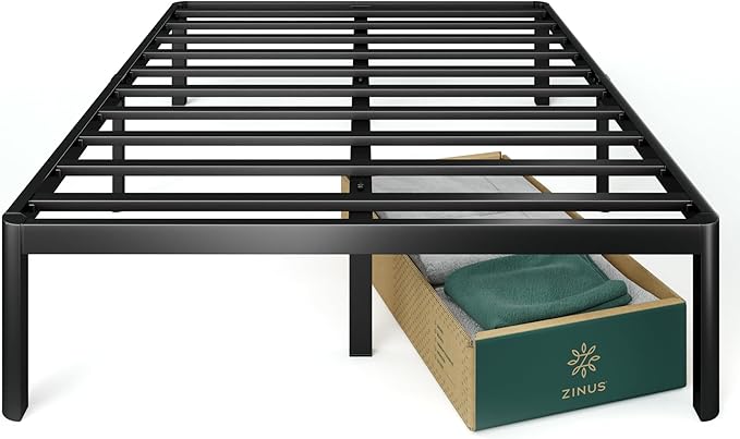 Photo 1 of **FOR PARTS ONLY** ZINUS Van 16 Inch Metal Platform Bed Frame, Steel Slat Support, No Box Spring Needed, Easy Assembly, Black, Queen