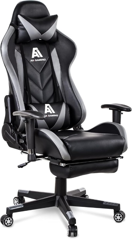 Photo 1 of AA Products Gaming Chair High Back Ergonomic Computer Racing Chair Adjustable Office Chair with Footrest, Lumbar Support Swivel Chair - Grey