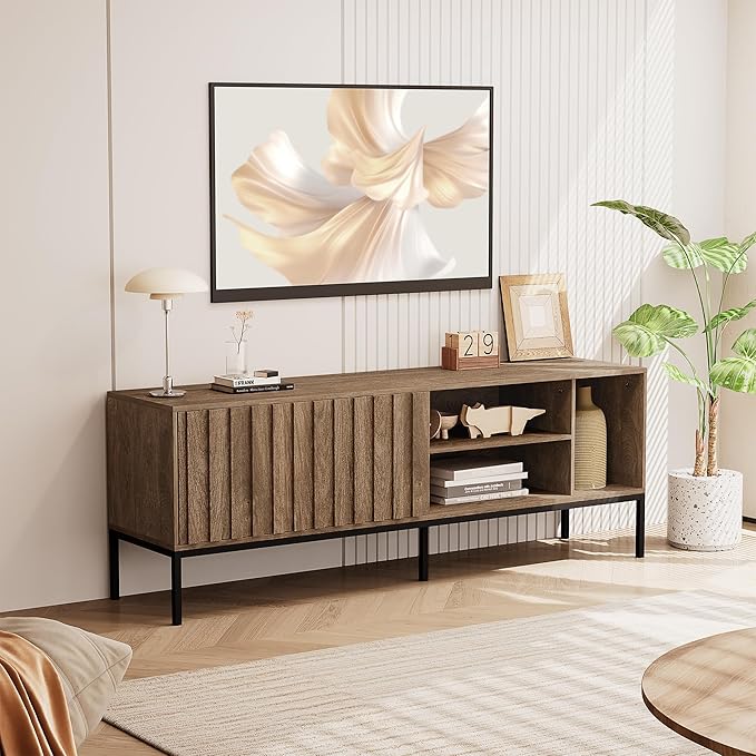 Photo 1 of GAOMON TV Stand 65 Inch TV Table, Modern TV & Media Entertainment Center Furniture with Sliding Door and Adjustable Storage Shelves, Farmhouse TV Console Table TV Stands for Living Room Bedroom