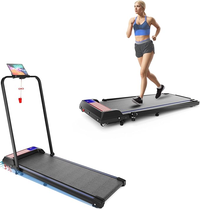 Photo 1 of 2 in 1 Portable Treadmill and Walking Pad for Home/Office, Foldable with Remote Control, APP, and LED Display