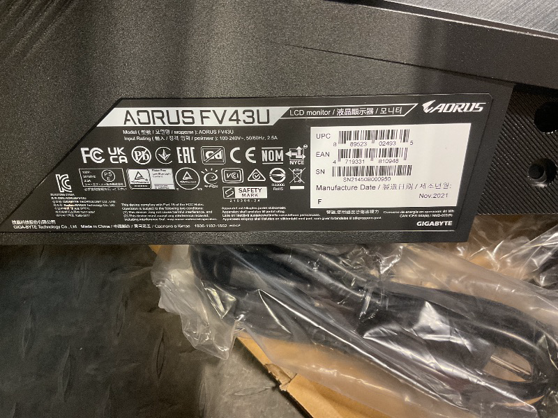 Photo 3 of Gigabyte AORUS FV43U 43" 144Hz 2160p HBR3, NVIDIA G-SYNC Compatible, Exclusive Built-in ANC, 3840x2160 Display, 1ms Response Time, HDR, 96% DCI-P3, 1 DisplayPort 1.4, 2 HDMI 2.1, 2 USB 3.0, 1 USB C