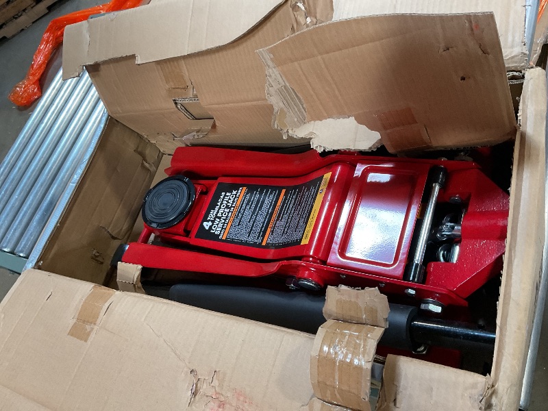 Photo 3 of ****One of the jacks wheel broke off, Selling for parts or as is
BIG RED AT84007R Torin Hydraulic Low Profile Service/Floor Jack with Dual Piston Quick Lift Pump, 4 Ton (8,000 lb) Capacity, Red