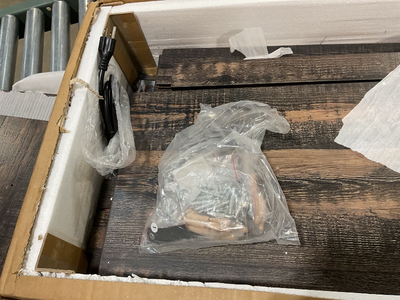 Photo 1 of YITAHOME Large Record Player Stand with Power Outlets & LED Lights, Vinyl Record Storage Table with Display Shelf Holds Up to 120 Albums, Turntable Stand for Living Room, Bedroom, Dark Rustic Oak