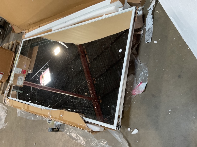 Photo 1 of **FOR PARTS ONLY** **FRAME IS BENT** JUBEST Mirrored Closet Door 72 x 80, One Side Mirror Door with Top & Bottom Track Kits, 2-Panels Steel Frame Sliding Mirror Closet Door, Easy to Install