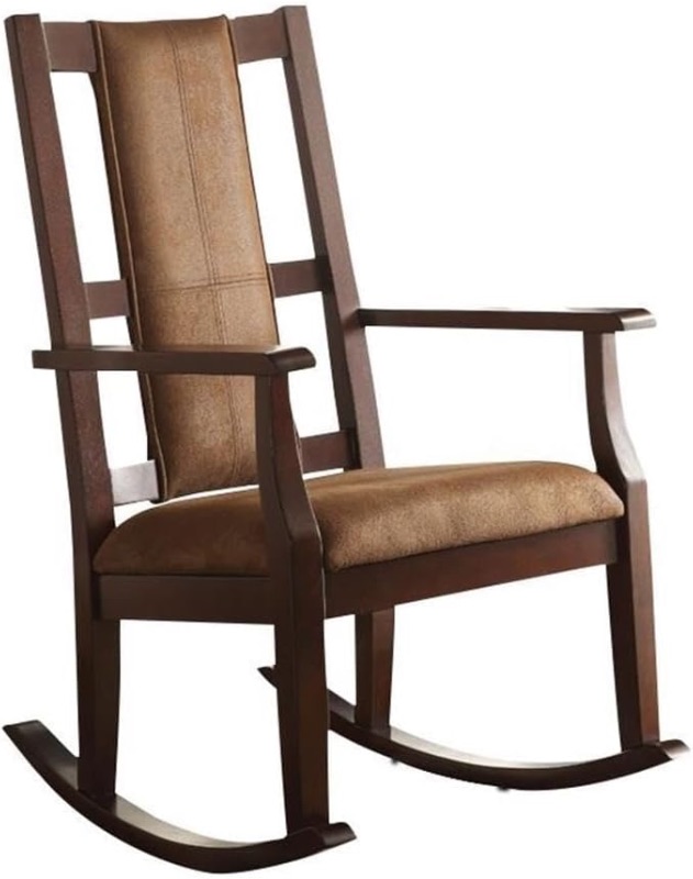 Photo 1 of Acme Butsea Fabric Upholstered Rocking Chair in Brown and Espresso