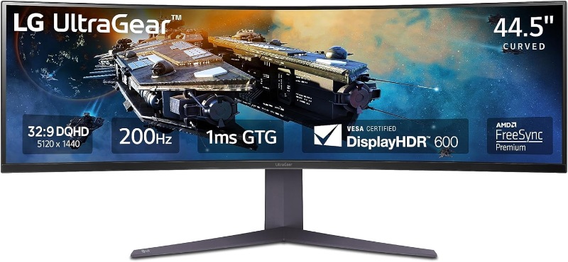 Photo 1 of LG 45GR65DC-B Ultragear Curved Gaming Monitor 45-Inch 32:9 QHD 200Hz 1ms UltraWide Display AMD FreeSync Premium Pro VESA DisplayHDR 600 HDMI 2.1 x2 DP UBS x3 Tilt/Height/Swivel Stand - Black