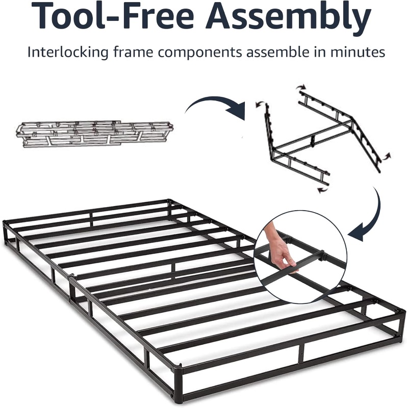 Photo 1 of Amazon Basics Smart Box Spring Bed Base, 9-Inch Height Mattress Foundation, Tool-Free Easy Assembly, Full, 79”L x 59.5"W x 7"H, black