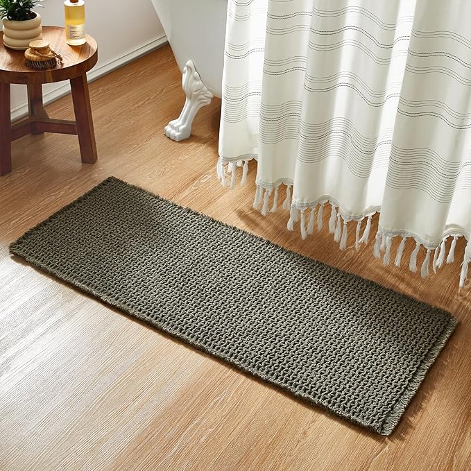 Photo 1 of Bathroom Rugs, Super Absorbent Non Slip Bath Mat Quick Dry Bath Rugs Washable Boho Farmhouse Bathroom Rugs for Bathroom with Non Slip Rug Pad, Olive Green 24"x36"