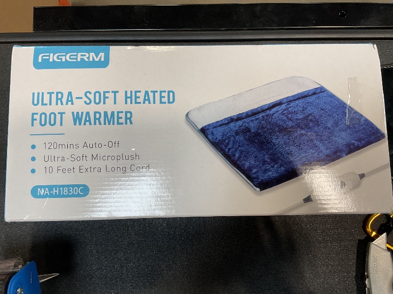 Photo 2 of Foot Warmer Electric, Heating Pad King Size Ultra Soft Flannel, Extra Large for Bed, Abdomen, Feet, Back, Cramp, Office/Home Under Desk, 10ft Cord, Auto Off, 22" x 20" - Blue