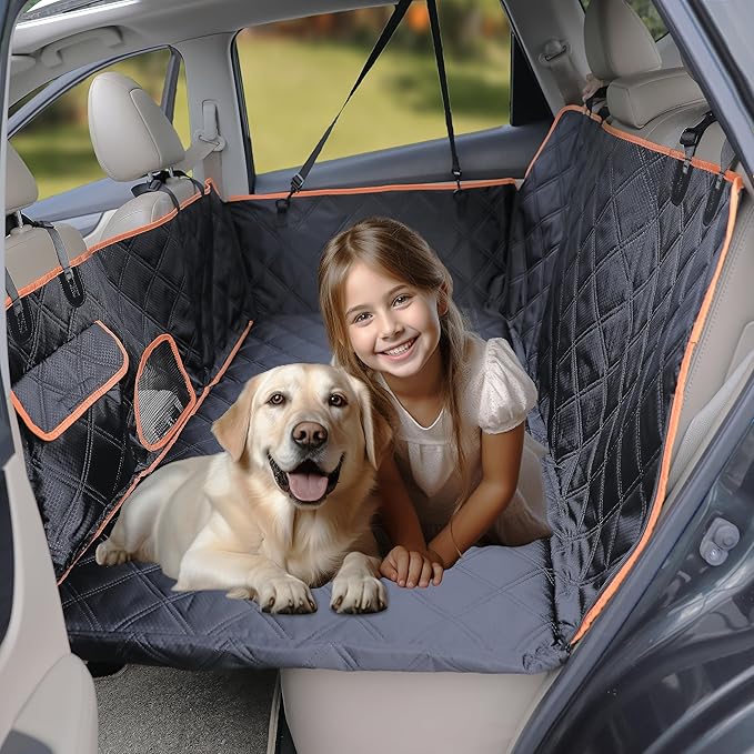 Photo 1 of Back Seat Extender for Dogs, 100% Waterproof Hard Bottom Dog Car Seat Cover, Backseat Platform Hammock with Side Flaps & Mesh Window, Pets Seat Protector for Car SUV Truck