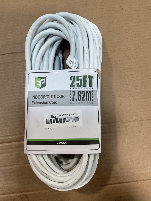 Photo 2 of *ONLY 1*
EP 1 Pack 25 Ft Outdoor Extension Cord - 16/3 SJTW White Electrical Cable with 3 Prong Grounded Plug, UL Listed