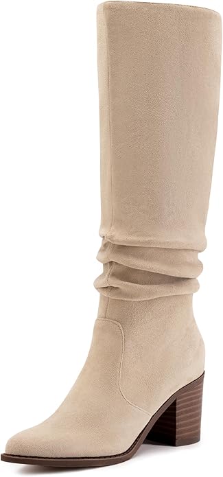 Photo 1 of Athlefit Womens Knee High Chunky Heel Boots Faux Suede Pointed Toe Side Zipper Boots SIZE 7.5