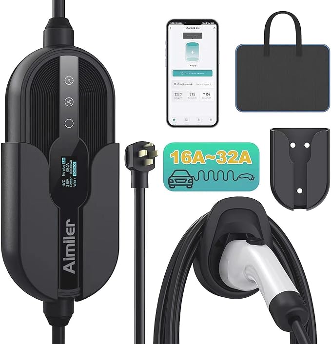 Photo 1 of 32A Electric Vehicle Charger, Level 2 EV Charger, Portable EVSE Charging Station for J1772 North America Cars, 220V-240V NEMA 14-50 Plug w/Delay Timer, 25ft Premium Cable ETL Certified