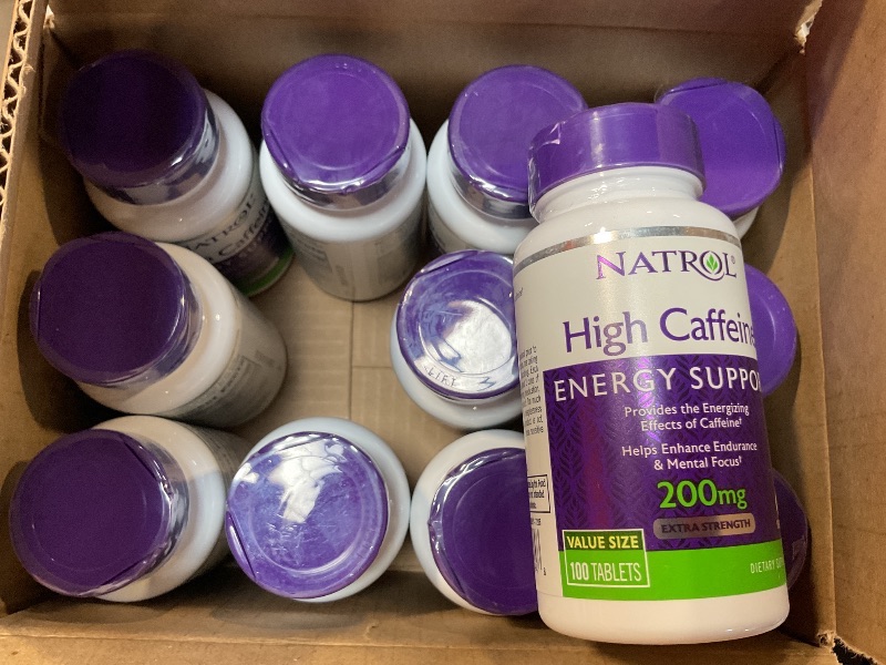 Photo 1 of NATROL HIGH CAFFEINE 200MG TABLETS, ENERGIZING AID FOR ADULTS, 100 TABLETS (12) BOTTLES