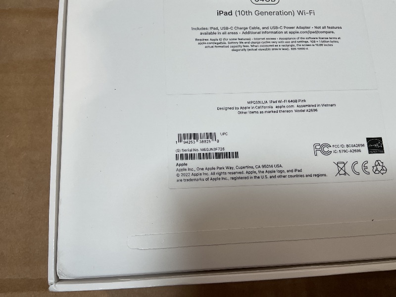 Photo 1 of Apple iPad (10th Generation): with A14 Bionic chip, 10.9-inch Liquid Retina Display, 64GB, Wi-Fi 6, 12MP front/12MP Back Camera, Touch ID, All-Day Battery Life – Pink