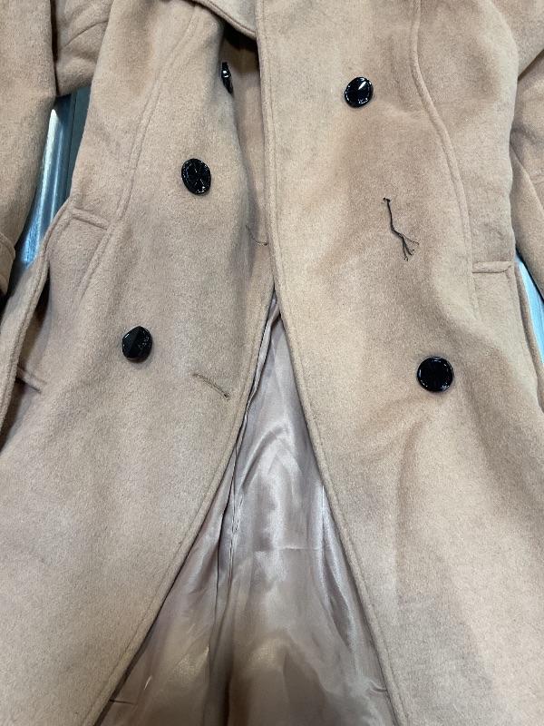 Photo 2 of **MISSING BUTTON** COMES WITH EXTRA BUTTON*
**USED**
 Escalier Women's Wool Trench Coat Winter Double-Breasted Jacket with Belts Camel S