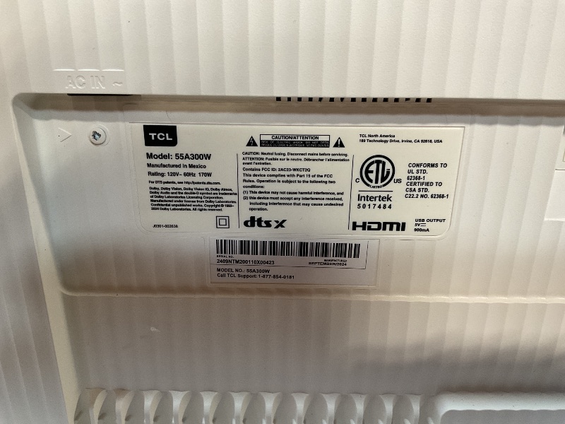 Photo 3 of *FOR PARTS ONLY* 
TCL 55-Inch Class QLED 4K Smart NXTFRAME TV with Google TV (55A300W