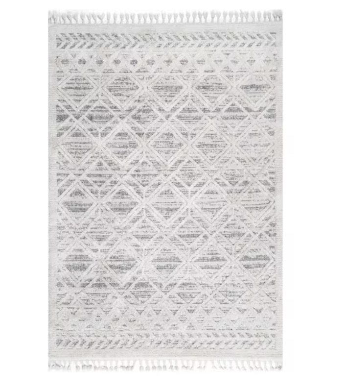 Photo 2 of Ansley Textured Lattice Tassel Beige 6 ft. 7 in. x 9 ft. Area Rug