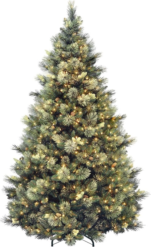 Photo 1 of National Tree Company Pre-Lit 'Feel Real' Artificial Slim Downswept Christmas Tree, Green, Douglas Fir, Dual Color LED Lights, Includes PowerConnect and Stand, 6.5 feet