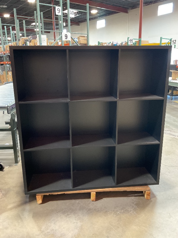 Photo 1 of Black 9-slot closed back shelf. 48” x 48” x 12”