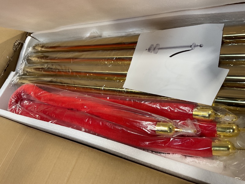 Photo 1 of VEVOR Stanchions and Velvet Ropes 4Pcs, Solid Base with Stainless Steel Post, 5ft Red Velvet Ropes and Posts, Crowd Control Barriers Gold Stanchions, Red Carpet Runner Poles for Party Supplies