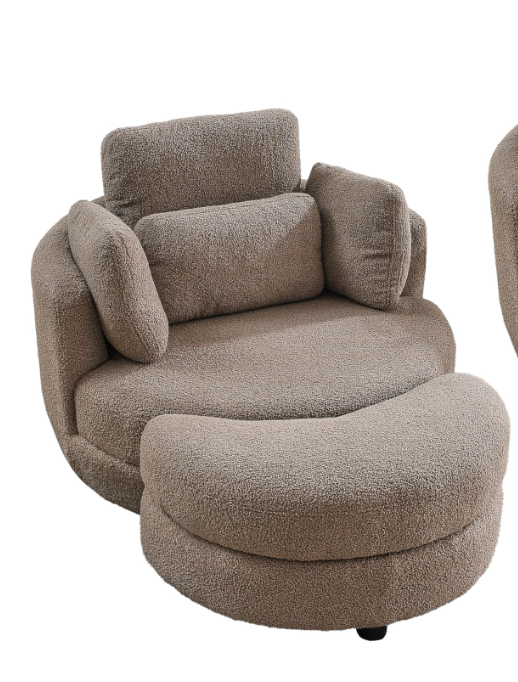 Photo 1 of **1 OF 2** 39"W Swivel Accent Barrel Chair with Storage Ottoman, Headrest and 4 Pillows, Teddy Fleece Upholstery Barrel&Armchair Leisure Club Round Sofachair for Home Apartment Living Room Hotel Lobby