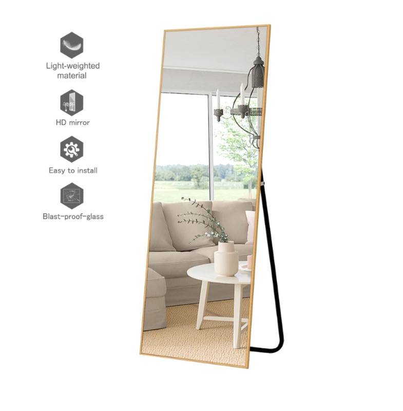 Photo 1 of 70" x 31" Gold Large Modern & Contemporary Rectangle Standing Mirror Aluminum Frame with Stand Full Length Mirror Free-Stand or Wall-Mounted for Bedroom, Bathroom, Living Room
