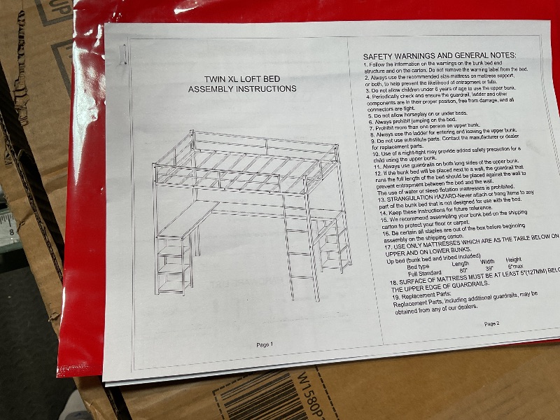 Photo 2 of **Missing hardware**Twin XL Loft Bed with Desk and Storage Shelves, Metal Loft Bed with Vintage Desk, Ladder and Guardrail, Twin XL Loft Bed for Kids, Teens(Twin XL, Vintage Desk)
