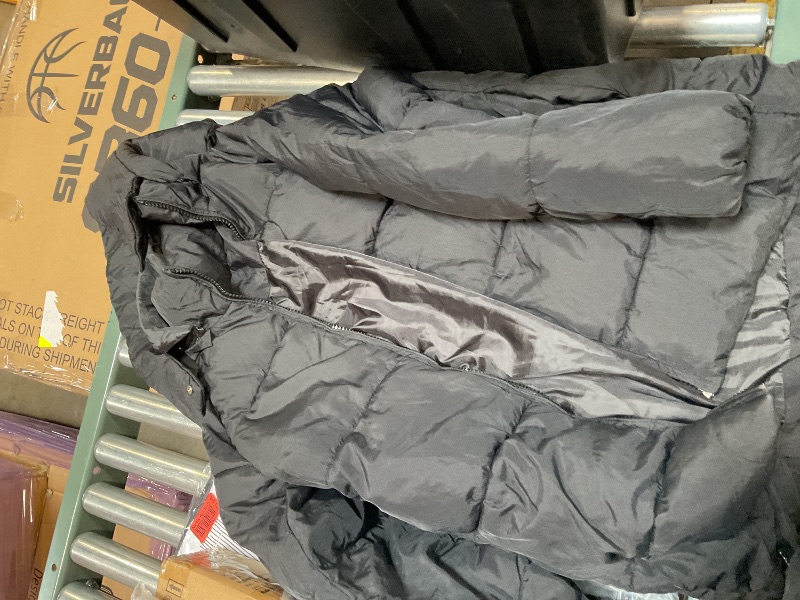 Photo 1 of Flygo Womens Hooded Quilted Puffer Jacket Mid-Length Padded Warm Winter Heavyweight Coat Outerwear(Black-L)