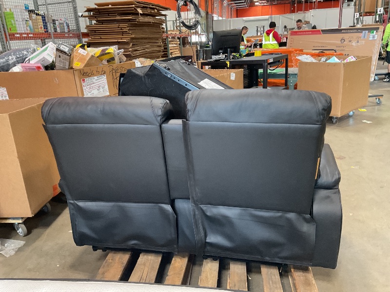 Photo 1 of COMHOMA Living Room Furniture Set, Bonded Leather Sofa with Massage, Cup Holder Recliner Chair, 3+2+1, Black