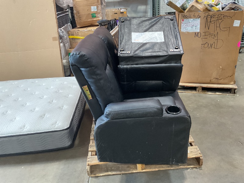 Photo 1 of COMHOMA Living Room Furniture Set, Bonded Leather Sofa with Massage, Cup Holder Recliner Chair, 3+2+1, Black