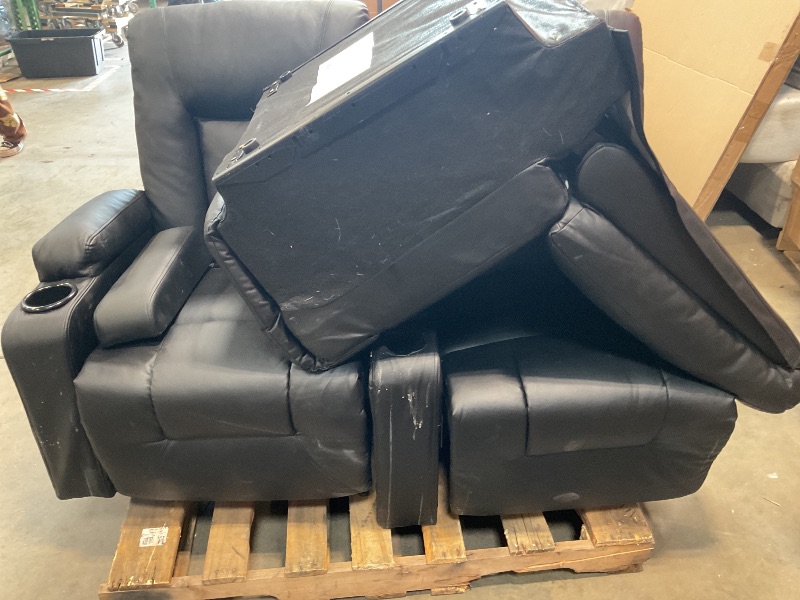Photo 1 of COMHOMA Living Room Furniture Set, Bonded Leather Sofa with Massage, Cup Holder Recliner Chair, 3+2+1, Black