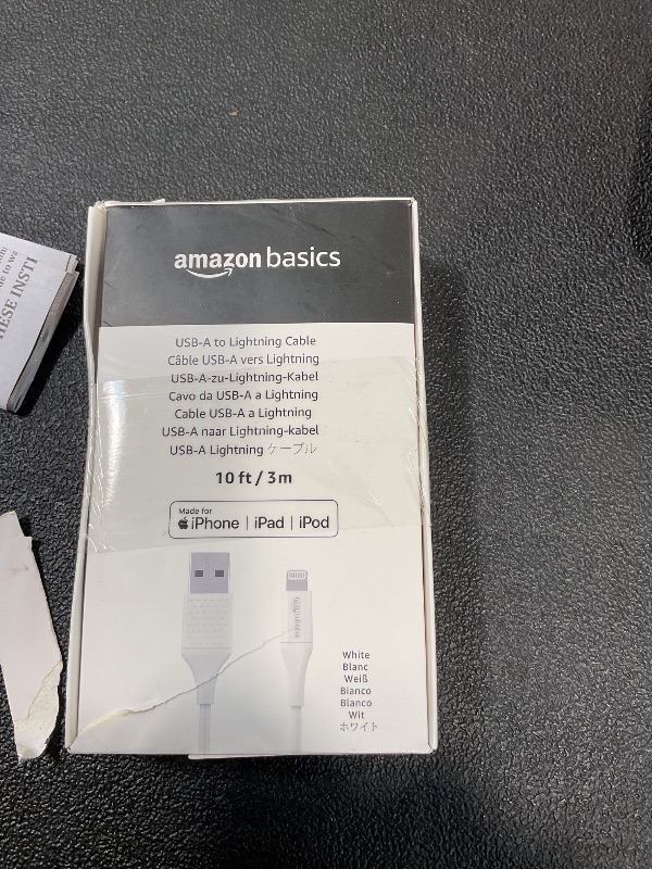 Photo 2 of Amazon Basics - 1-Pack USB-A to Lightning ABS Charger Cable, MFi Certified for Apple iPhone 14 13 12 11 X Xs Pro, Pro Max, Plus, iPad, 10,000 Bend Lifespan, 10 Foot, White