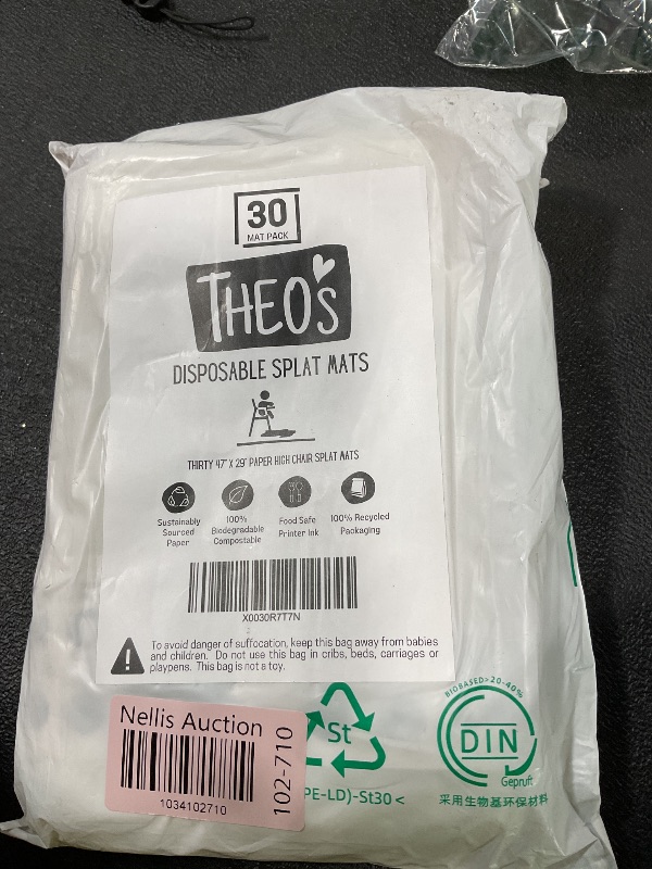 Photo 2 of 30 Pack | Disposable Splat Mats | Biodegradable + Compostable | THEO'S MATS | Under Highchair Splat Mat for Floor | Baby Led Weaning Supplies | (THEO001)