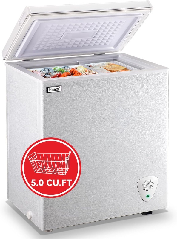 Photo 2 of 5.0 Cu.Ft Chest Freezer WANAI Deep Freezers Large Storage Freezer 7 Temperature Control Low Noise with Removable Basket for Dorm Apartment Home Kitchen