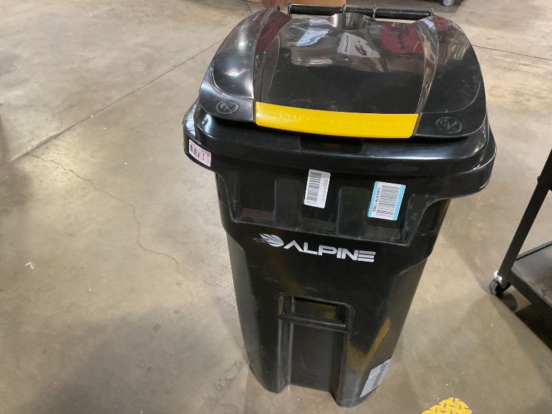 Photo 2 of Alpine 64 Gallon Trash Can with Wheels - Large Heavy Duty Outdoor Trash Can with Lid, Rolling Trash Can Outdoor, Outside Wheeled Garbage Can for Residential and Commercial Use (Black)
