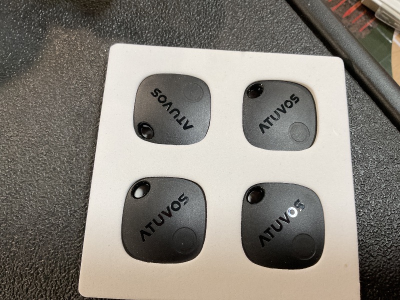 Photo 1 of ATUVOS Air Tags-4 Pack, Bluetooth Luggage Tracker Works with Apple Find My APP (iOS Only, Not for Android), Keys Finder and Item Locator for Luggage, Backpack, Suitcases, Replaceable Battery (Black)