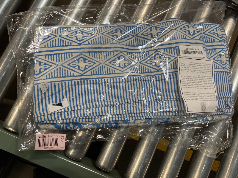 Photo 1 of ATOSII Azora Blue 100% Cotton Rectangle Fall Tablecloth, Handblock Floral Print Linen Table Cloth for Kitchen Dining I Parties, Outdoors, Christmas, Thanksgiving I 72 X 140 Inches I 12 Seater
