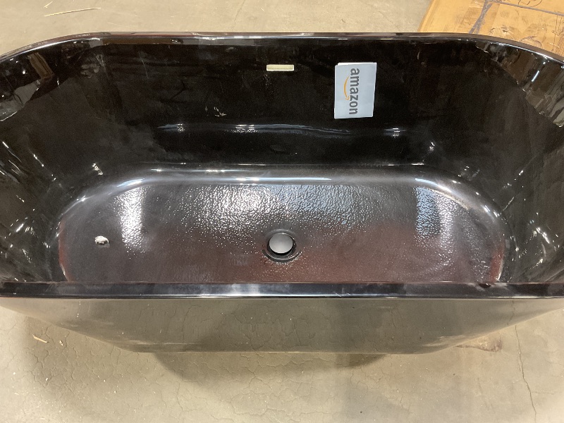 Photo 3 of *DAMAGED SEE PICTURE FOR DETAILS* 
WOODBRIDGE 67" L x 31-1/2" W Freestanding Contemporary Acrylic Soaking Bathtub in Glossy Black Inside and Outside with Matte Black Drain & Overflow, Black, B8813-MB