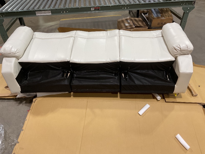 Photo 3 of **Incomplete Set**
SIENWIEY White Leather Power Recliner Sofa with LED Light?84" Luxurious Power Double Reclining Sofa with Drop Down Table Wireless Charge/USB Port for Home Theater Seating Living Room Furniture