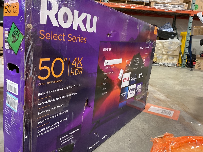 Photo 5 of **FOR PARTS ONLY** Roku Smart TV – 50-Inch Select Series 4K HDR RokuTV with Roku Enhanced Voice Remote, Brilliant 4K Picture, Automatic Brightness, & Seamless Streaming – Live Local News, Sports, Family Entertainment **FOR PARTS ONLY**