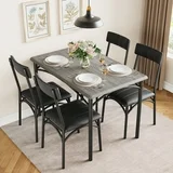 Photo 1 of **OPENED HARDWARE** hizMax Dining Table Set for 4, Kitchen Table and Chairs, Metal and Wood Rectangular Dining Room Table Set with 4 Upholstered Chairs, 5 Piece Dining Set for Small Space, Apartment, Grey