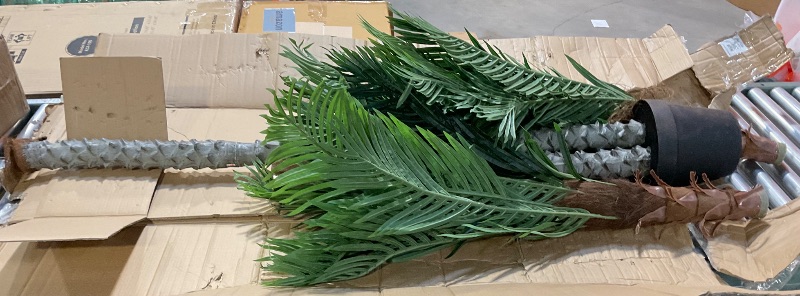 Photo 1 of **PARTIAL SET, ONLY ONE TREE; OPENED HARDWARE** VEVOR Artificial ?Palm Tree, 4 FT Tall Faux Plant with 10 Artificial Leaves and Moss-Covered Potting Soil, Lifelike Green Fake Tree for Home Office Christmas Decor Indoor Outdoor - 2 Pack