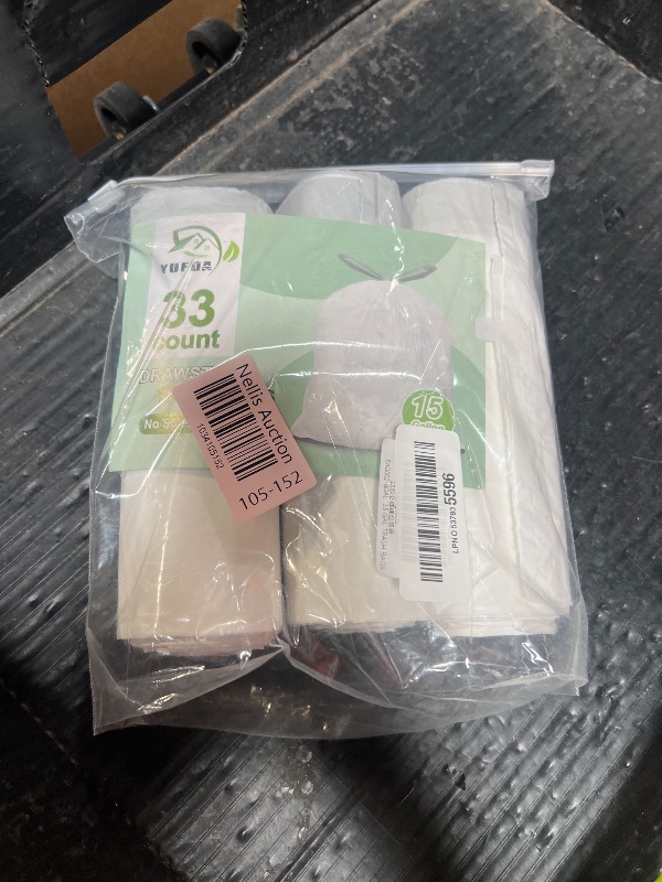 Photo 1 of 15 Gallon Trash Bags Drawstring, Tall Kitchen Garbage Bags, 50 Liter White Waste Bags, 33 Count