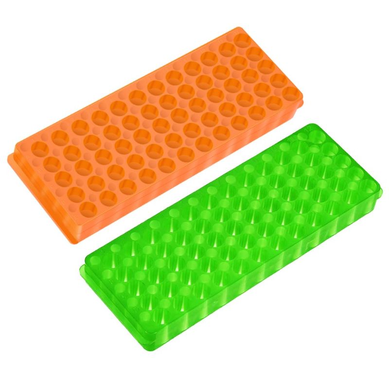 Photo 1 of 2Pcs Tube Rack Microcentrifuge Tube Racks Double-Sided Plate Centrifugal Pipe Rack for 0.5ml-2ml Centrifugal Pipe 60 Holes (Orange-Green)