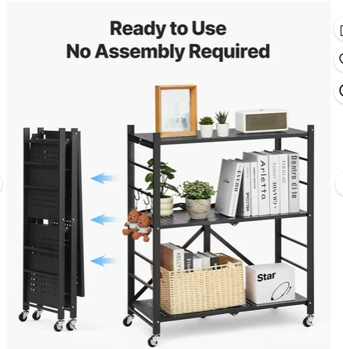 Photo 1 of **NOT IN ANY KINF OF PACKAGING LOOSE**** 3 Tier Foldable Storage Shelf 30W x 13D x 36H Inch Metal Rack Shelving Unit with 5 Wheels 4 Hooks for Pantry Kitchen Garage Basement white
