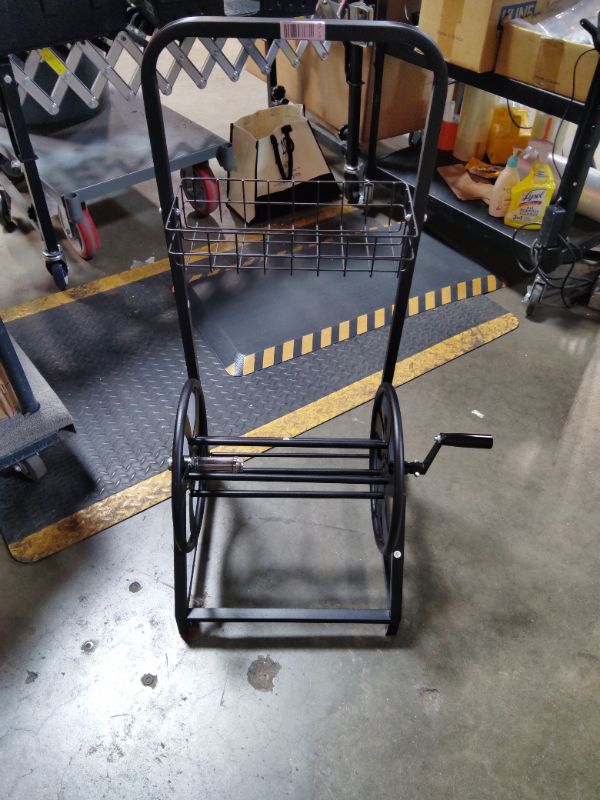 View 2 of ***LEAKS WATER FROM HOSE CONNECTOR *** Garden Hose Reel Cart, Heavy Duty Hose Reel with Wheels, Hold Up to 200 ft of 1/2’’ Hose, Mobile Hose Reel Cart for Outside, Metal Water Hose Reel with Storage Basket for Backyard, Garden, Lawn
