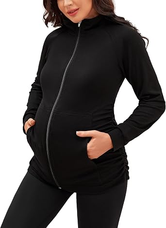 Photo 1 of ***HALF ZIPPER***GINKANA Maternity Athletic Jackets Long Sleeve Sweatshirts Zip Up Tops Casual Pregnancy Running Workout Shirts with Pockets SMALL