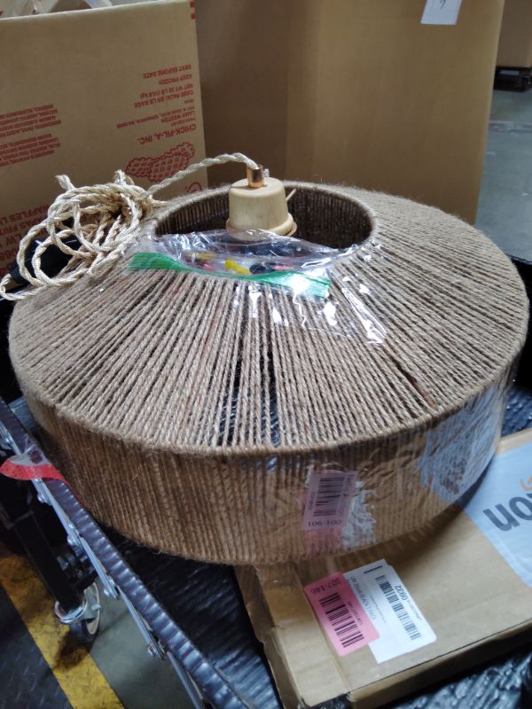 Photo 1 of ***POSSIBLY FOR PARTS / WHEN A BULB IS INSERTED LIGHT FLICKERS*** Coastal Large Woven Plug in Pendant Light with 14ft Handmade Woven Light Cord, Dimmable Switch, Natural Hemp Rope Hanging Lamp for Kitchen Island Farmhouse Dining Room Living Room,17.8 inch