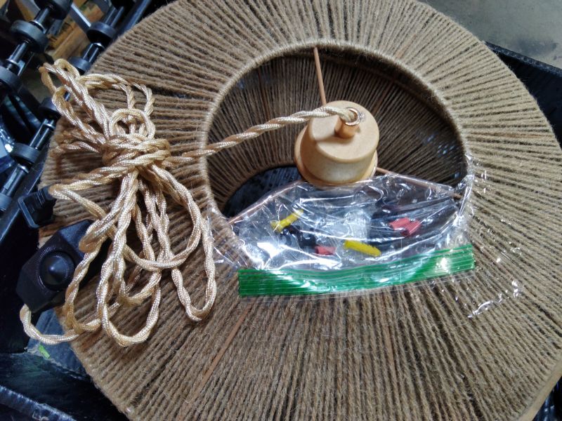 Photo 1 of ***POSSIBLY FOR PARTS / WHEN A BULB IS INSERTED LIGHT FLICKERS*** Coastal Large Woven Plug in Pendant Light with 14ft Handmade Woven Light Cord, Dimmable Switch, Natural Hemp Rope Hanging Lamp for Kitchen Island Farmhouse Dining Room Living Room,17.8 inch